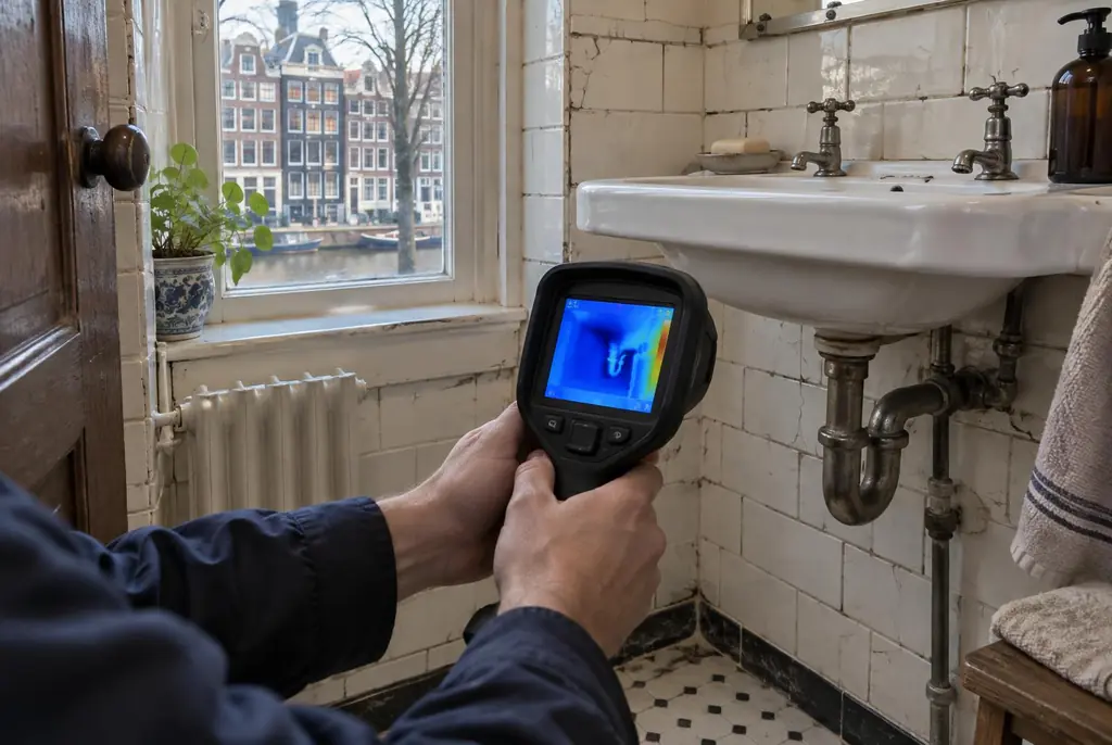 Lekdetectie Wassenaar – badkamer met oude leidingen achter de tegels