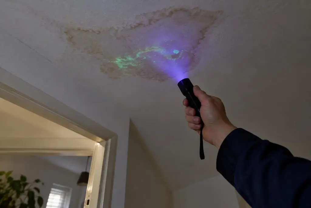 Lekdetectie Wassenaar – kleurstof controleren op het plafond met uv-licht